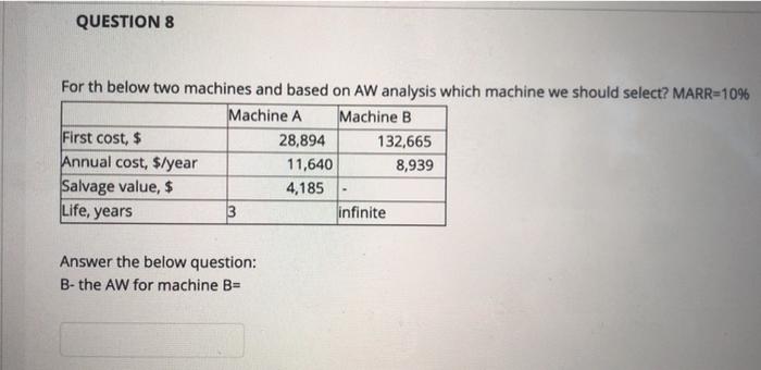  QUESTION 8 For th below two machines and based on AW
