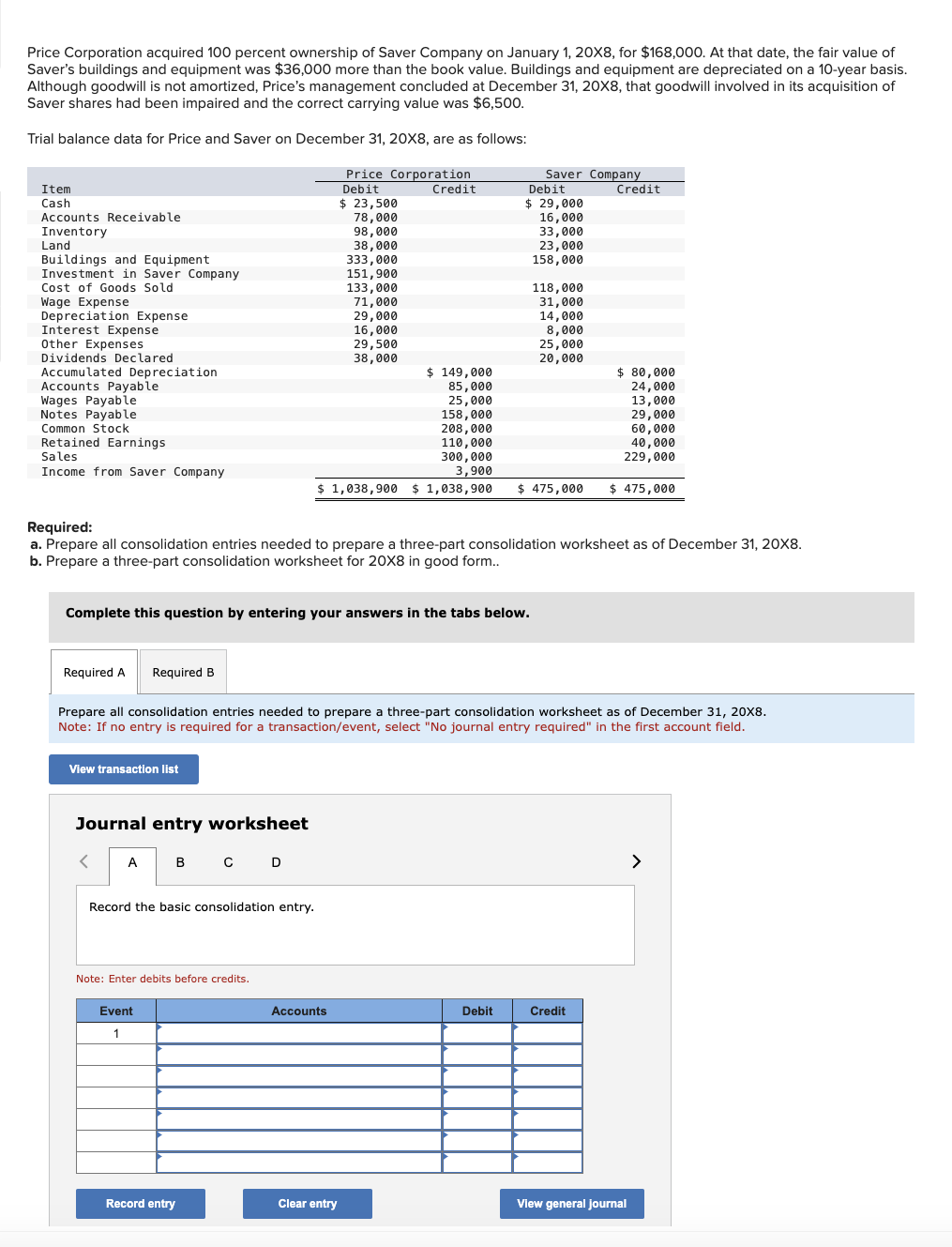 Journal entry worksheet A C D Record the amortized excess value