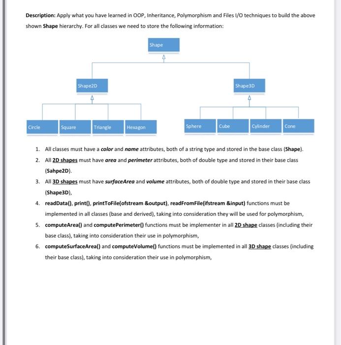 programing C++ Description: Apply what you have learned in OOP, Inheritance, Polymorphism