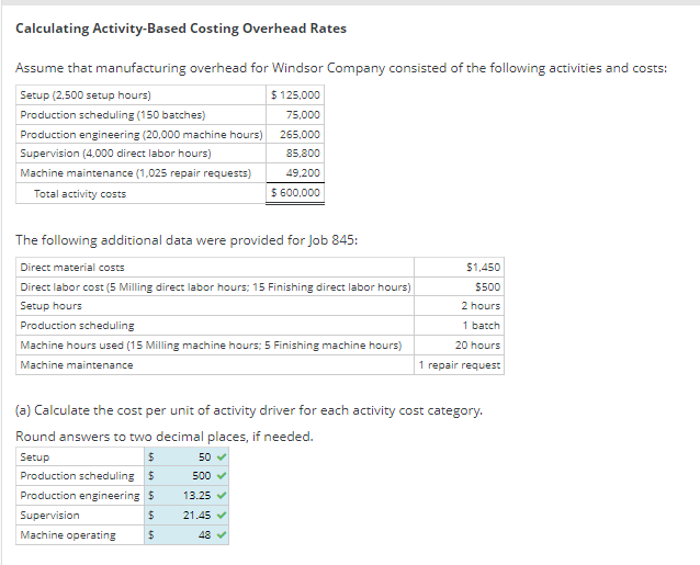 Please help.......... Calculating Activity-Based Costing Overhead Rates Assume that manufacturing overhead for