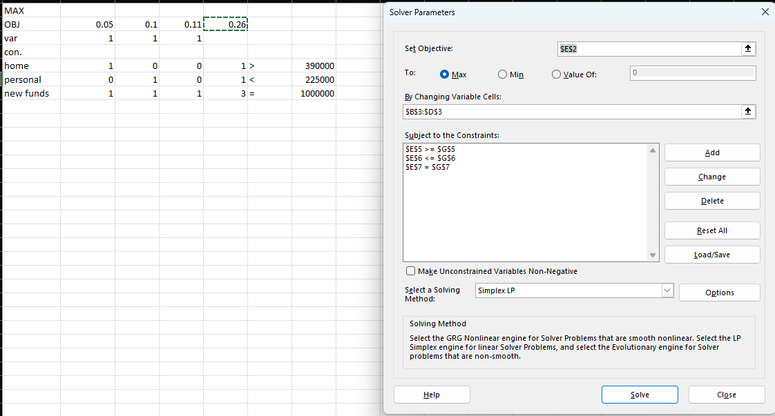 my solver method in Excel that is not working for me. Adirondack