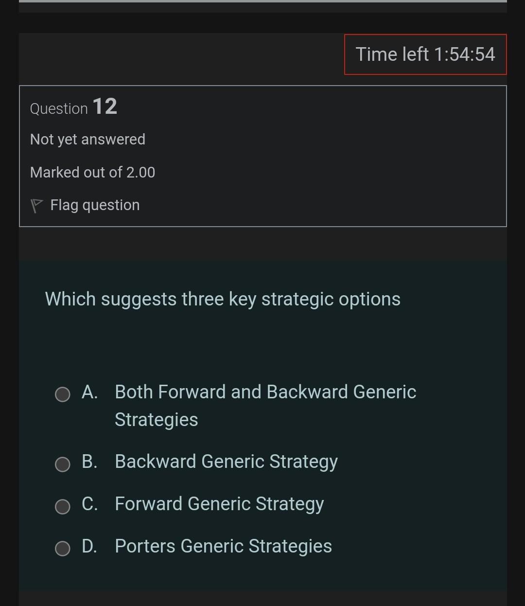  Choose the correct answer without explanation n Time left 1:54:54 Question