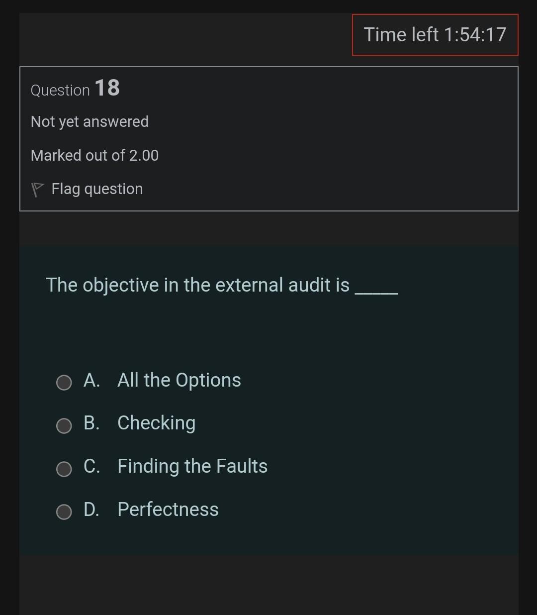 check of company accounting? O A. Internal Audit Explanation B. Both Internal