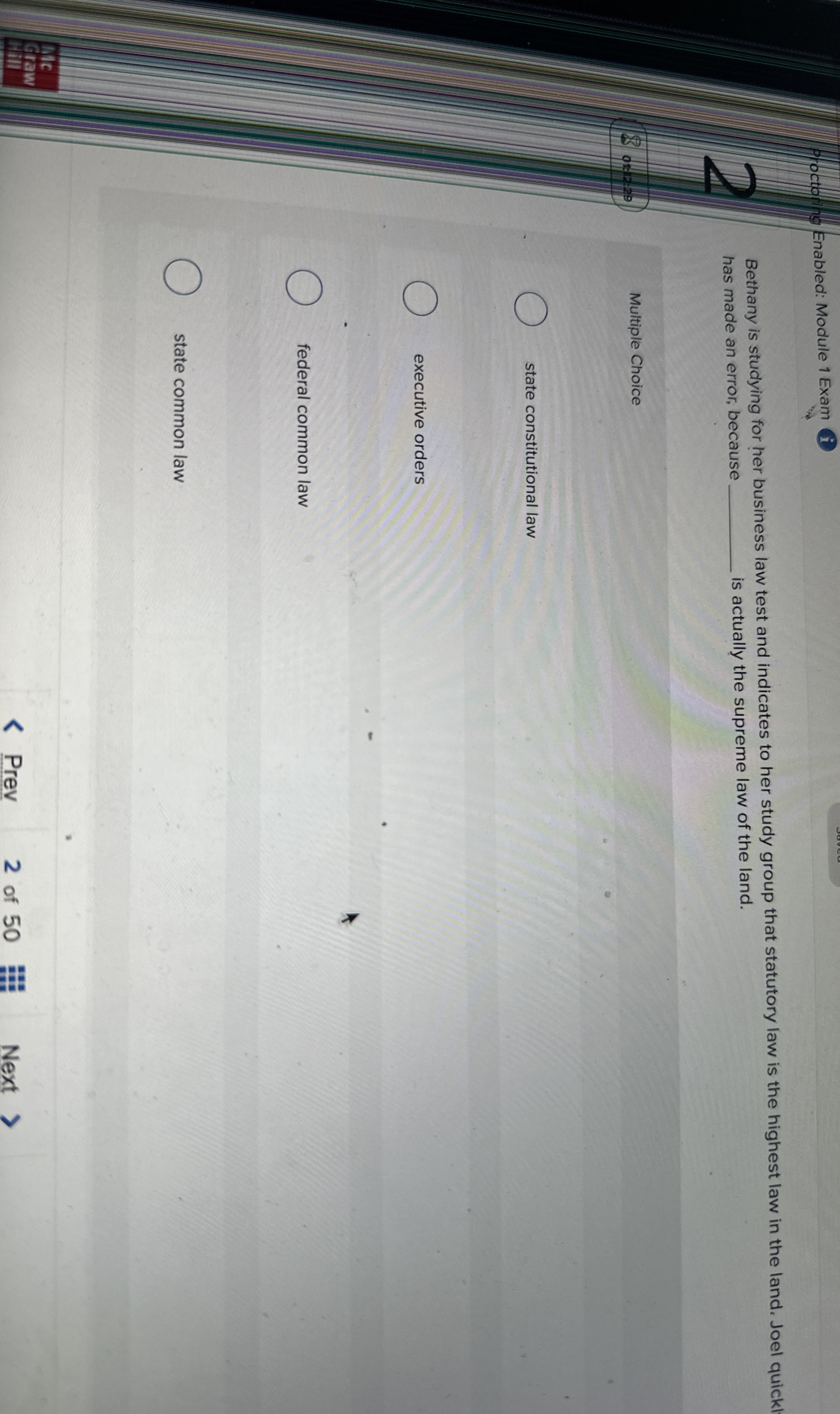  Afoctotith Enabled: Module 1 Exam Bethany is studying for her business