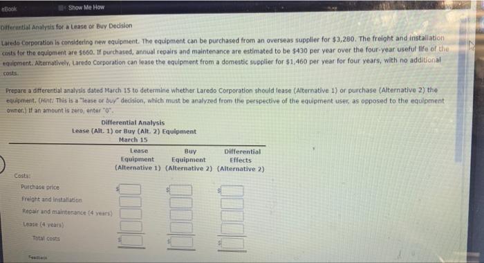 (w12) HELP PLEASEE eBook Show Me How Differential Analysis for a Lease
