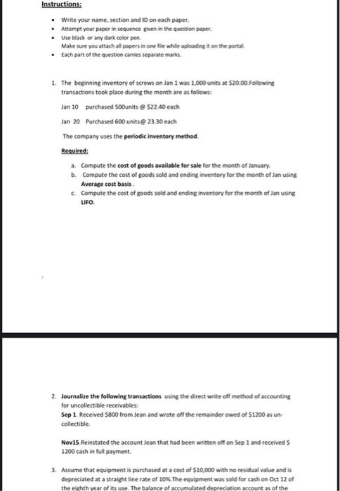 to solve the first question 1. The beginning inventory of screws on