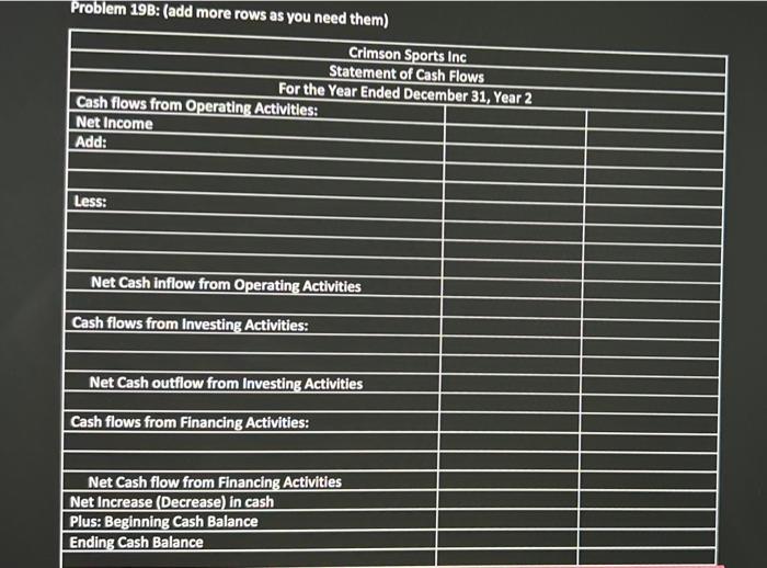  PROBLEM 12-19B Problem 19B: (add more rows as you need them)