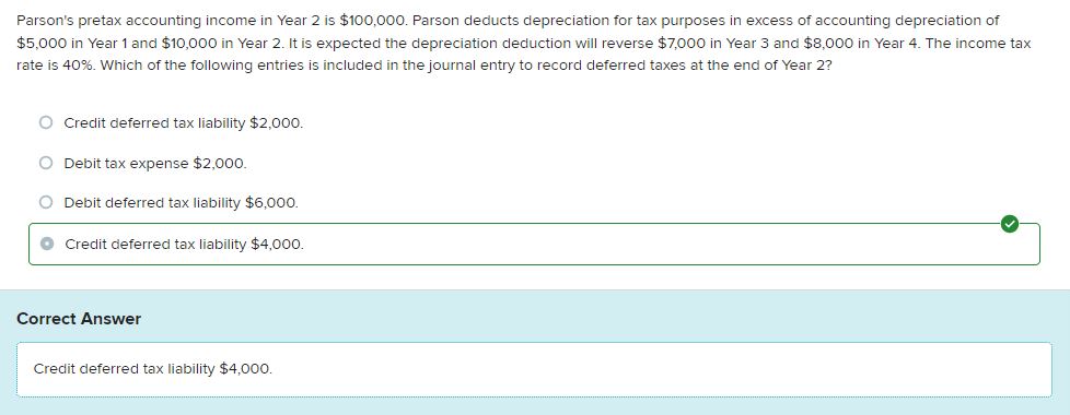 Please show how to get the correct answer shown above! Parson's pretax