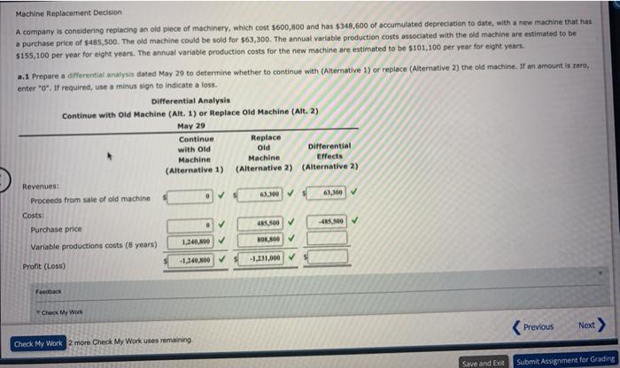  Machine Replacement Decision A company is considering replacing an old piece