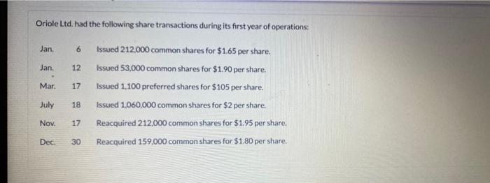 please help with b. Remaining common shares and average per share. Oriole