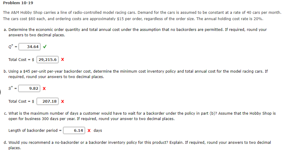 ANSWER THE ONES THAT ARE WRONG PLEASE Problem 10-19 The A&M