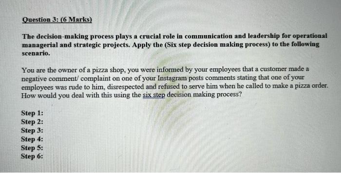 ITMA 201 Question 3: (6 Marks) The decision-making process plays a crucial