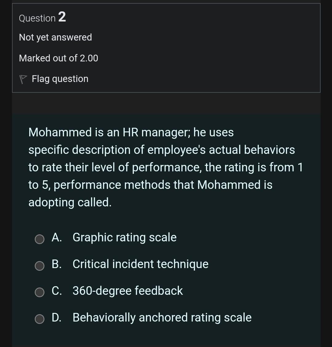 Not yet answered Marked out of 2.00 Flag question Ali is a