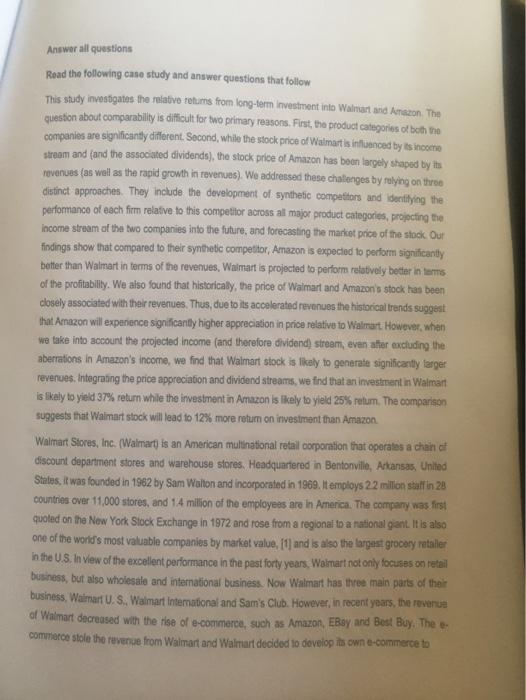  Answer all questions Read the following case study and answer questions