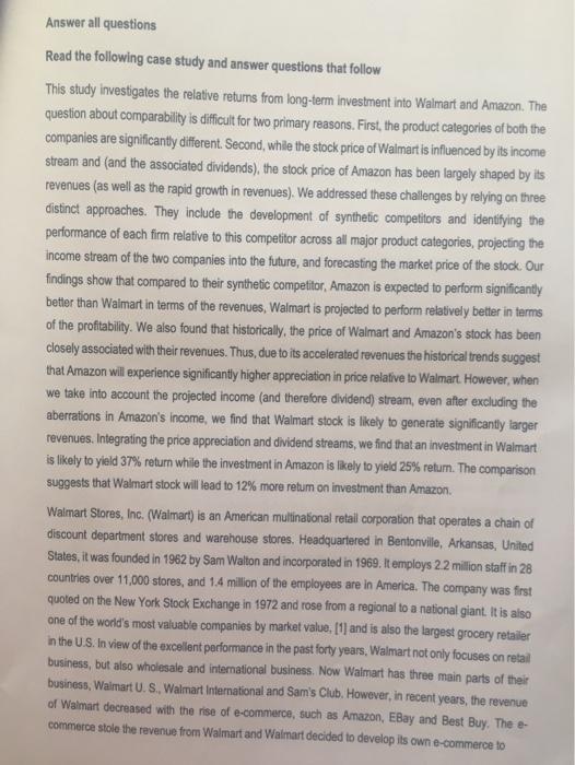 Walmart and Amazon, The question about comparability is difficult for two primary