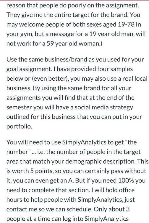 Take your business/client/brand (the one from the SMART goals assignment), and taking