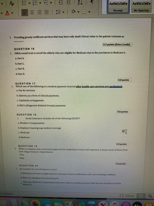 QUESTION 1 Medicare Part B pays: a General Practitioners in private practice