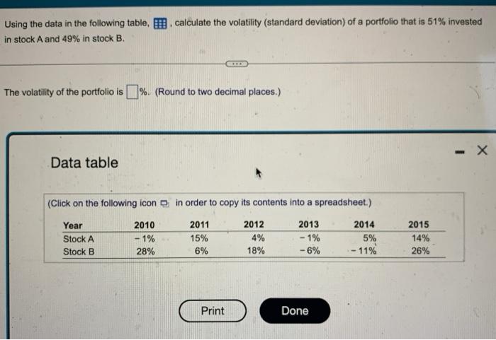 Using the data in the following table, , calculate the volatility