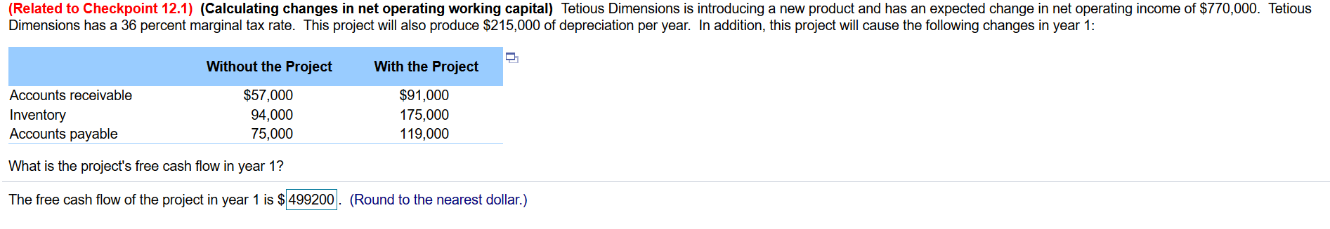  (Related to Checkpoint 12.1) (Calculating changes in net operating working capital)