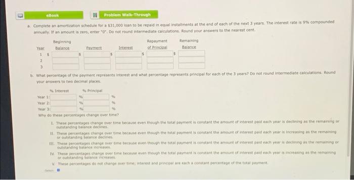 E eBook Problem Walk-Through a: Complete an amortization schedule for a