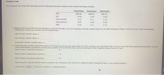  Problem 9-06 You are given the three EPS estimates and the
