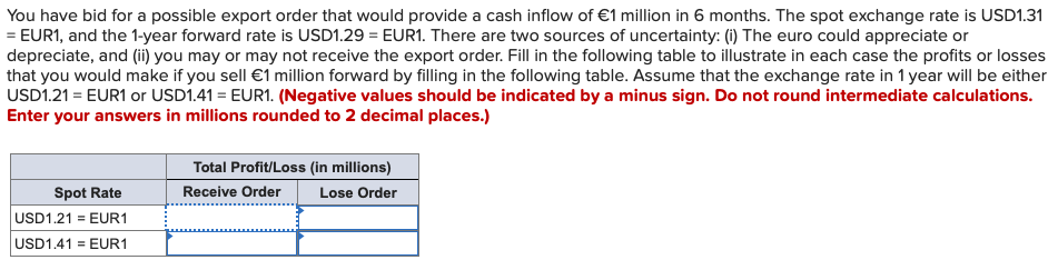  You have bid for a possible export order that would provide