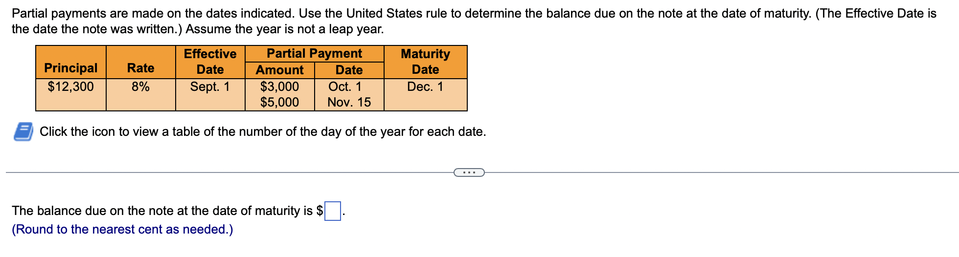 Partial payments are made on the dates indicated. Use the United