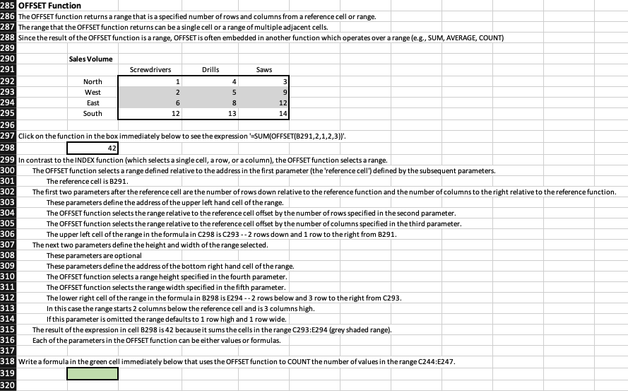 1 4 3 9 2 6 5 8 285 OFFSET Function