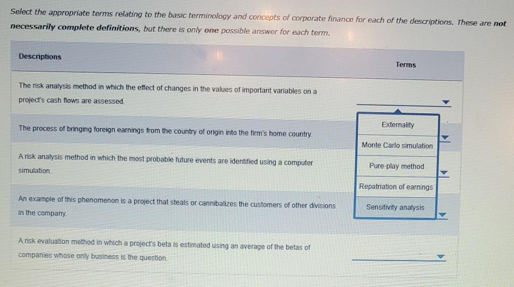  Select the appropriate terms relating to the basic terminology and concepts
