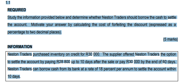  1.1 REQUIRED Study the information provided below and determine whether Neston