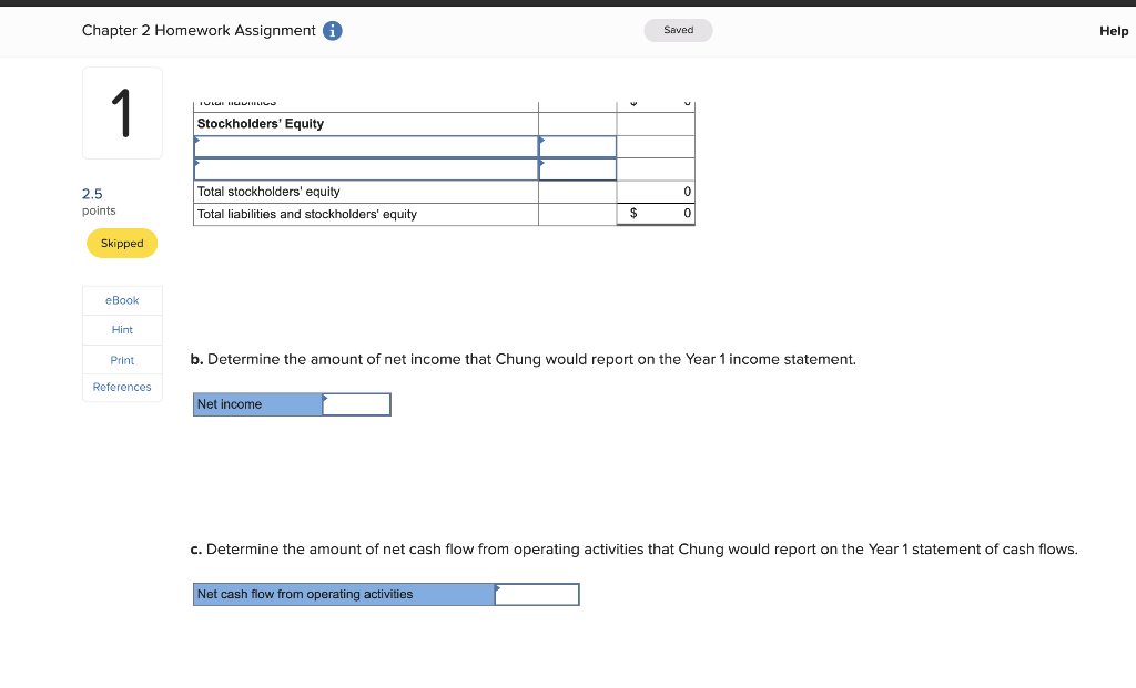 LO 2-3, 2-4 2.5 points During Year 1, Chung Corporation earned $5,200