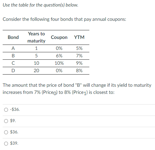 Use the table for the question(s) below. Consider the following four