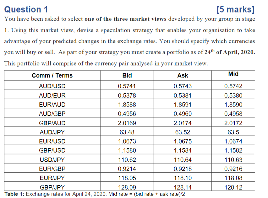 Question 1 [5 marks] You have been asked to select one