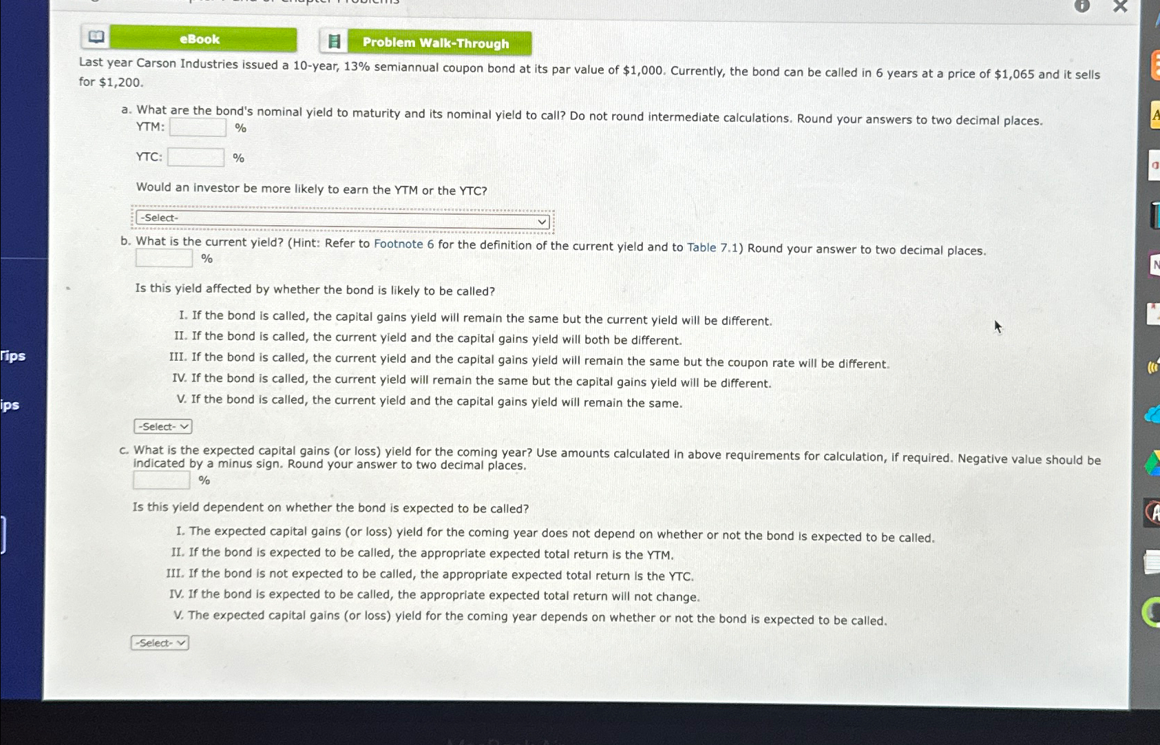  eBook Problem Walk-Through for $1,200. a. What are the bond's nominal