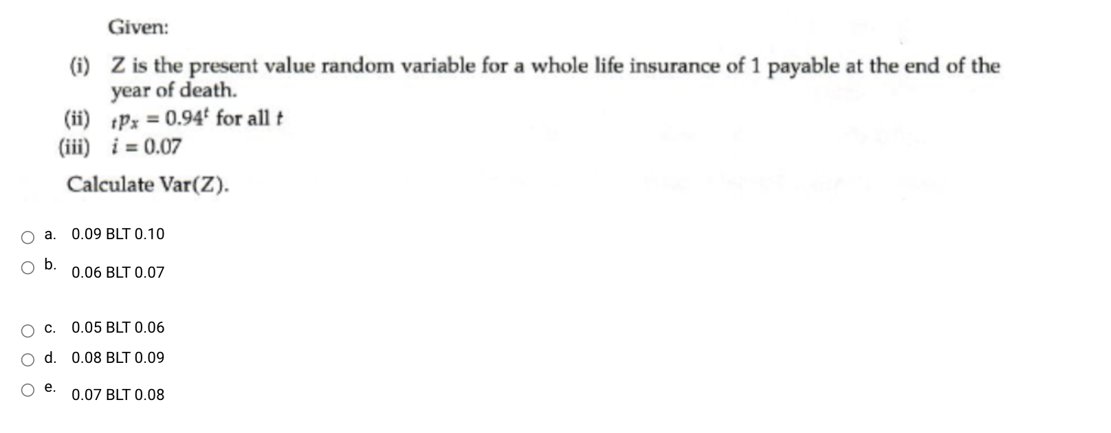  Given: (i) Z is the present value random variable for a