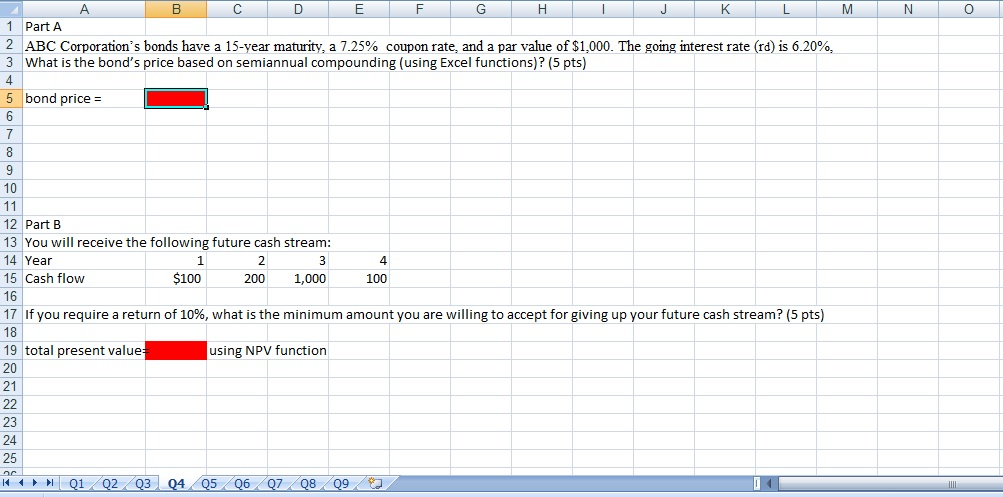 Please use spreadsheet functions to calculate M N 0 B C D