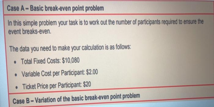  Case A - Basic break-even point problem In this simple problem