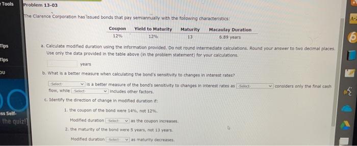  Tools Problem 13-03 A- Tips Tips the Clarence Corporation has issued