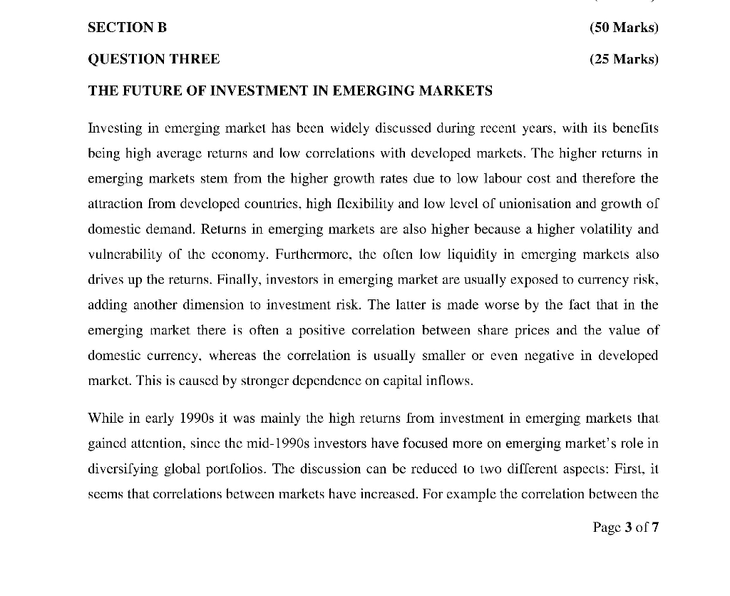  SECTION B (50 Marks) QUESTION THREE (25 Marks) THE FUTURE OF