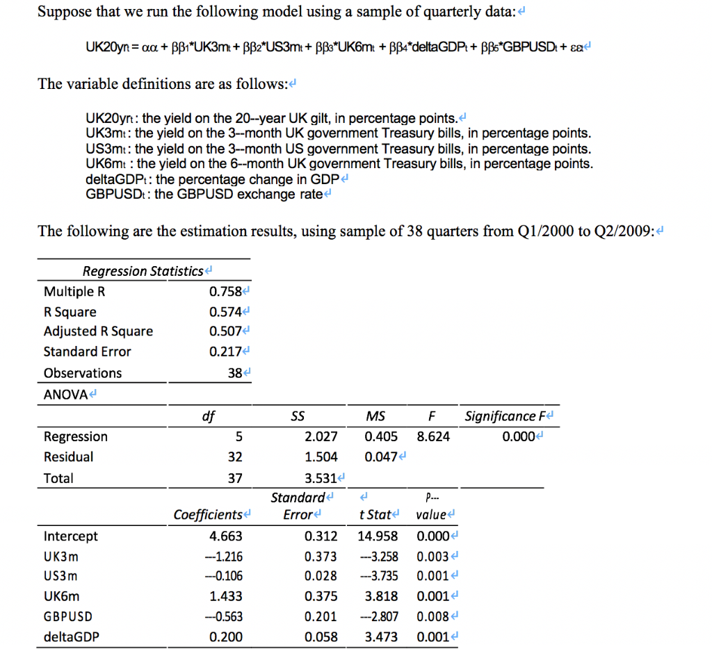 a) Briefly comment on the output above. Does the regression as