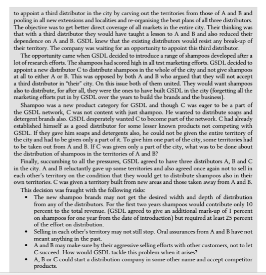 GSDL Case Analysis on Distribution Management Identify three (3) major problems related