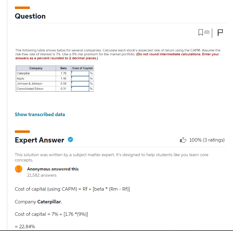 Please explain why the formula says Rf + beta (Rm - Rf),