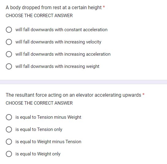 A body dropped from rest at a certain height * CHOOSE