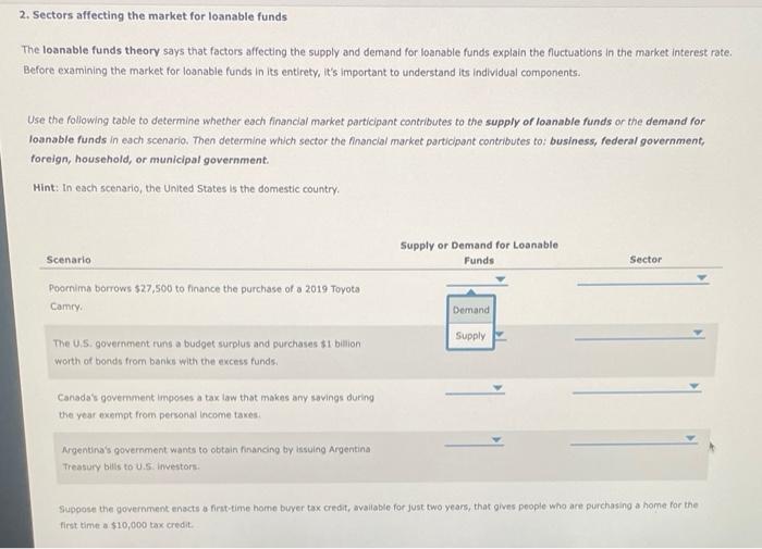 please answer all 8 questions Sectors affecting the market for loanable funds