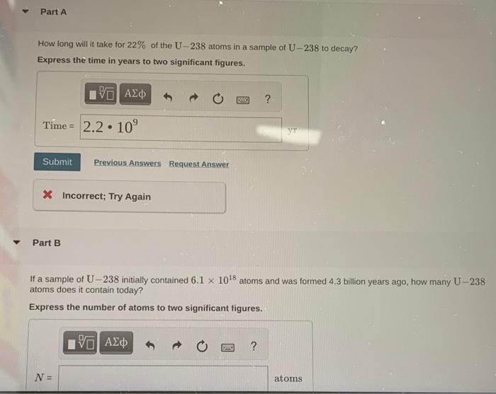 for 22% of the U-238 atoms in a sample of U-238 to