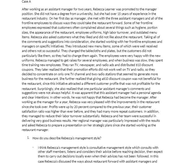 Case A After working as an assistant manager for two years,