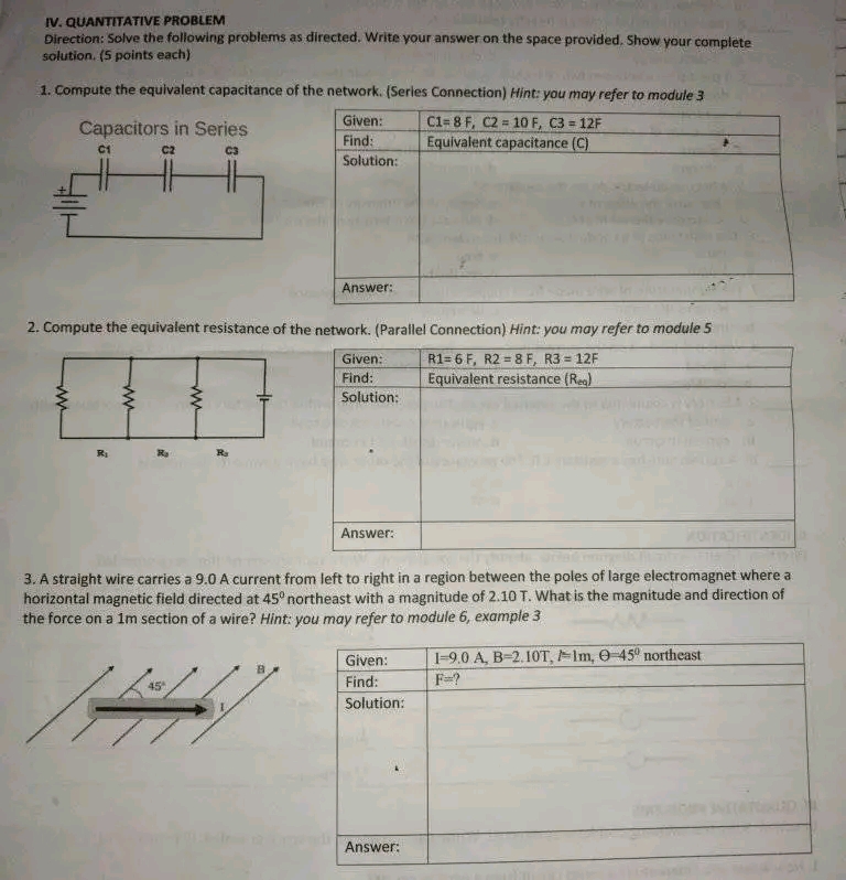  IV. QUANTITATIVE PROBLEM Direction: Solve the following problems as directed. Write