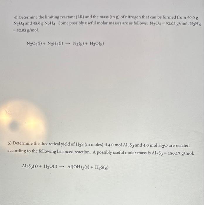  4) Determine the limiting reactant (LR) and the mass (in g)