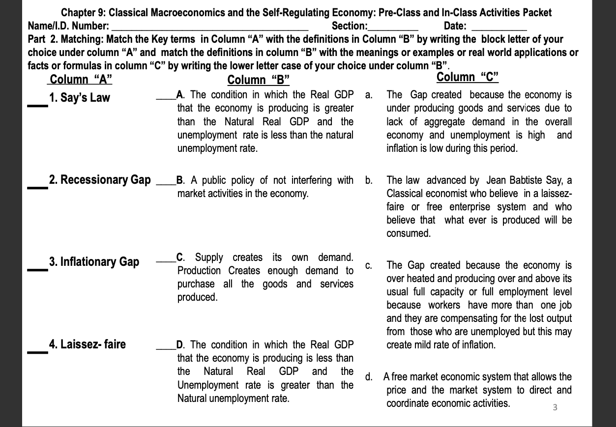 Please match the terms from Colum A with Colum B and C