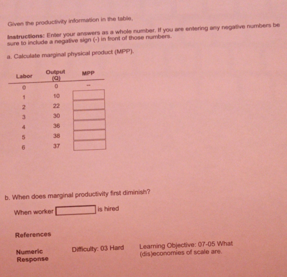this is it Given the productivity information in the table, Instructions: Enter
